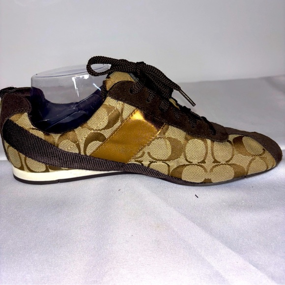 COACH Hadley Signature Sneakers Size 9.5 M Brown Logo Canvas Print Q1236 - Picture 1 of 6